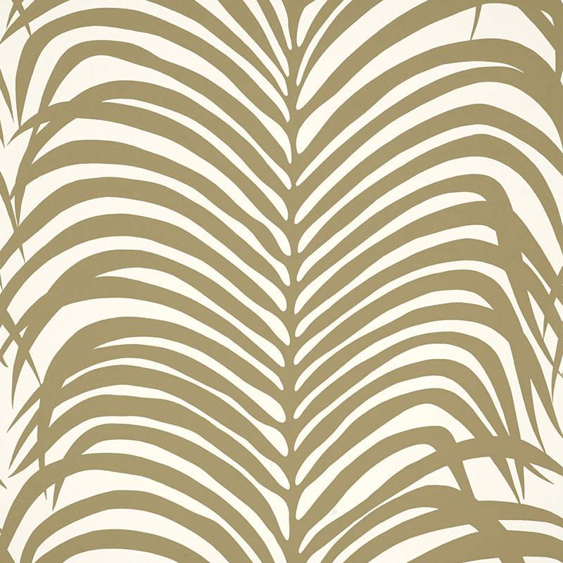 Schumacher Zebra Palm Khaki Wallpaper