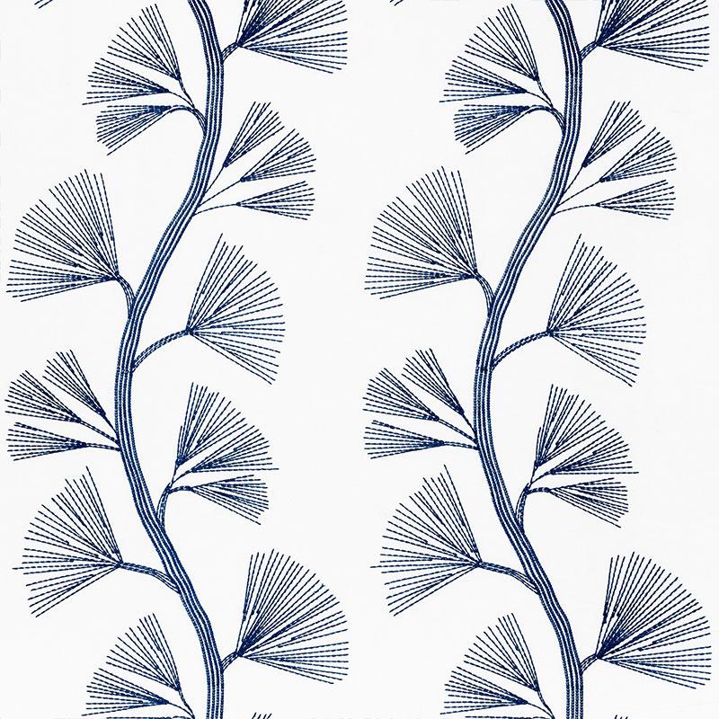Schumacher Ginkgo Embroidery Marine Fabric