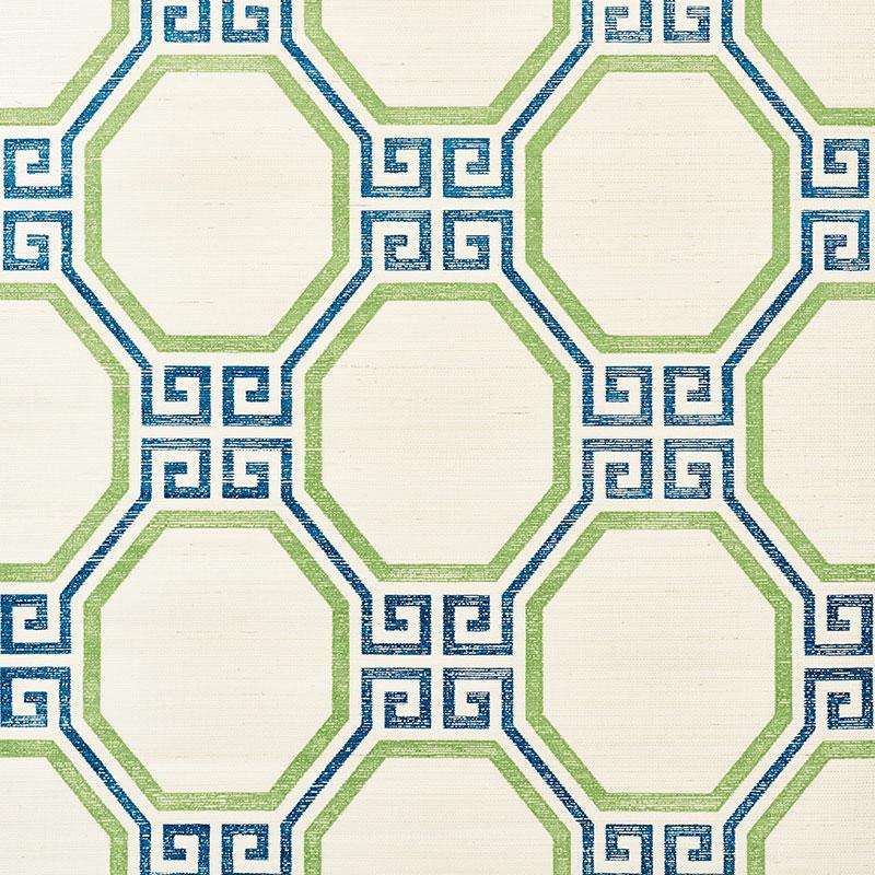 Schumacher Octavia Sisal Turquoise & Palm Wallpaper