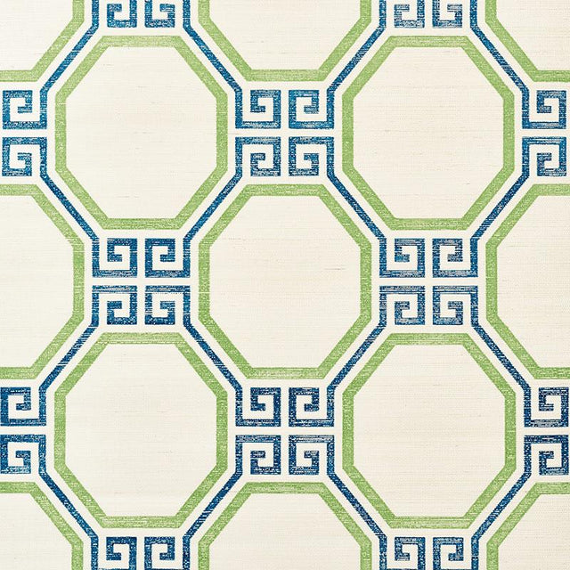 Schumacher Octavia Sisal Turquoise & Palm Wallpaper