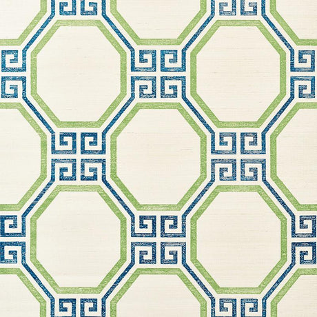 Schumacher Octavia Sisal Turquoise & Palm Wallpaper