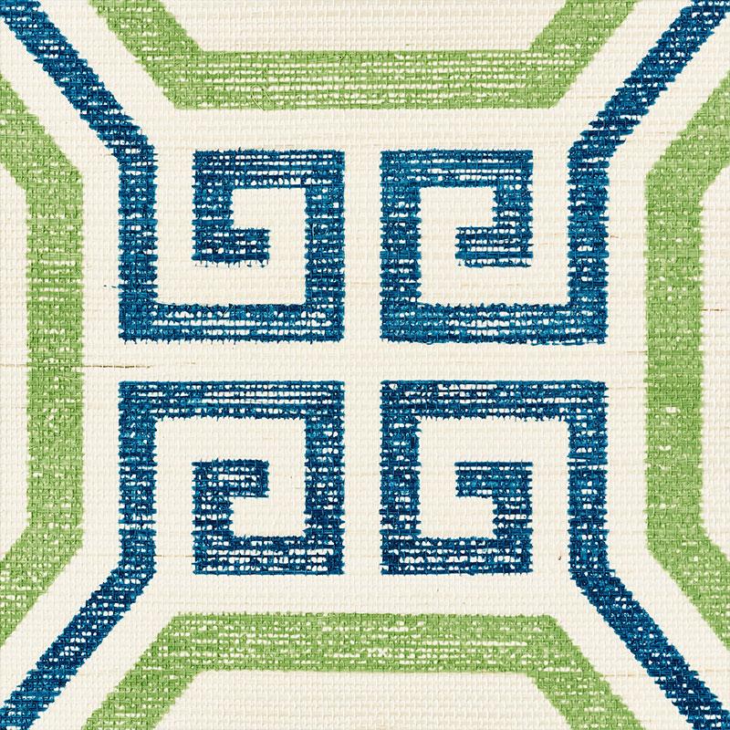 Schumacher Octavia Sisal Turquoise & Palm Wallpaper