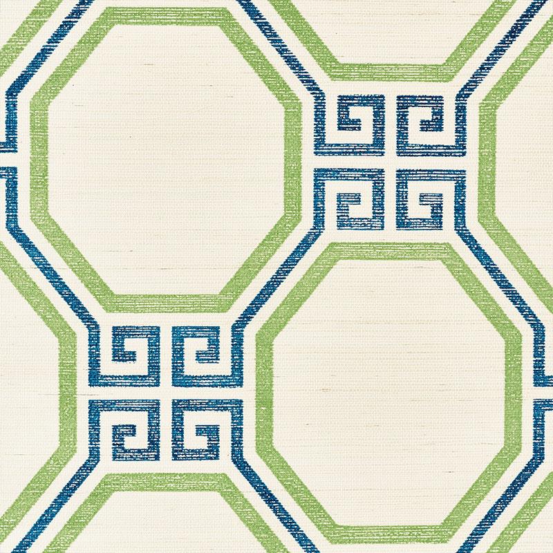 Schumacher Octavia Sisal Turquoise & Palm Wallpaper