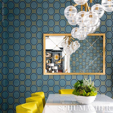 Schumacher Octavia Sisal Peacock Wallpaper