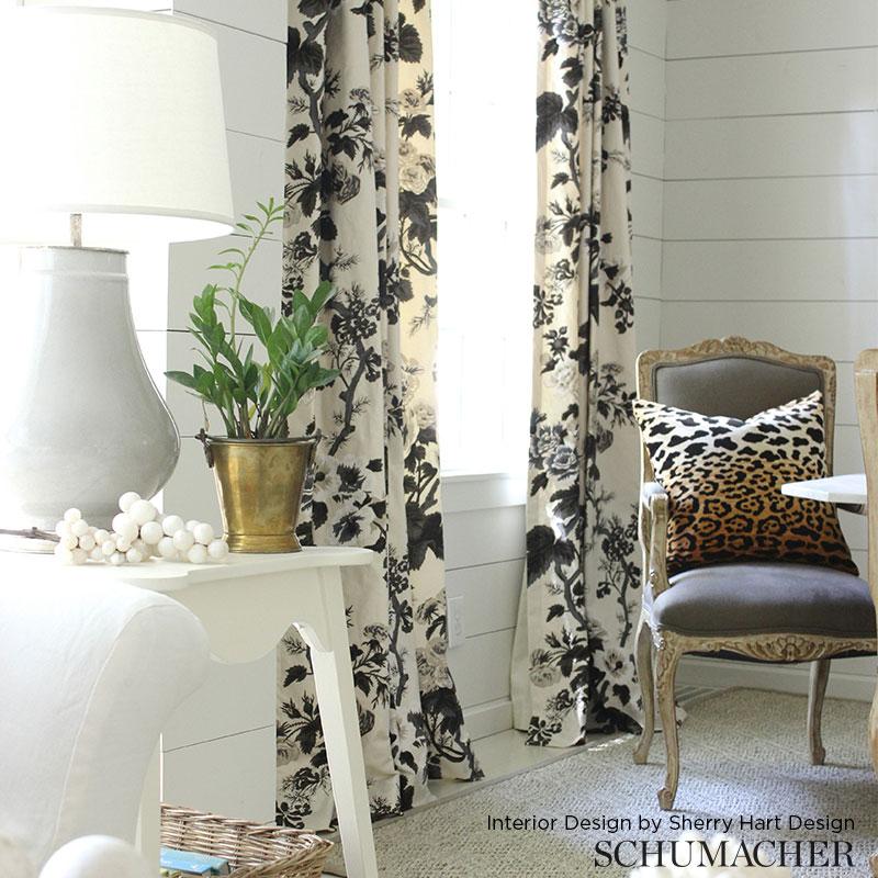 Schumacher Pyne Hollyhock Grisaille Fabric