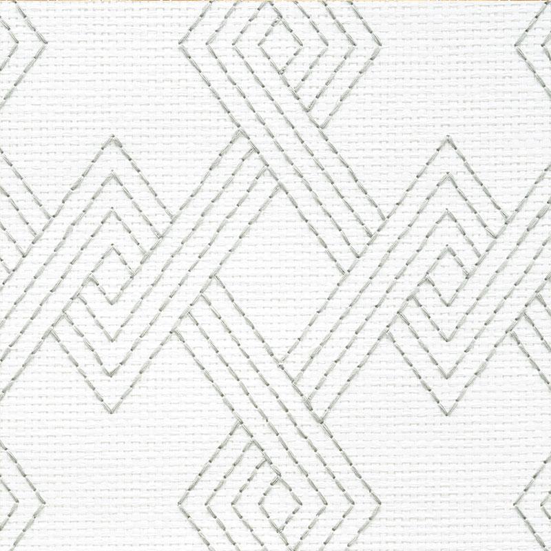 Schumacher Hix Embroidered Paperweave Grey Wallpaper