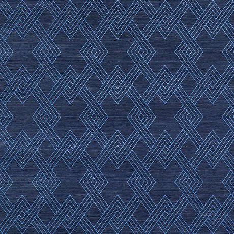 Schumacher Hix Embroidered Sisal Blue Wallpaper
