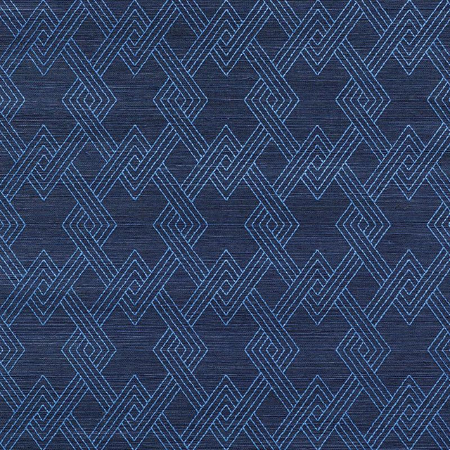 Schumacher Hix Embroidered Sisal Blue Wallpaper