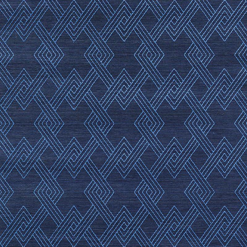 Schumacher Hix Embroidered Sisal Blue Wallpaper