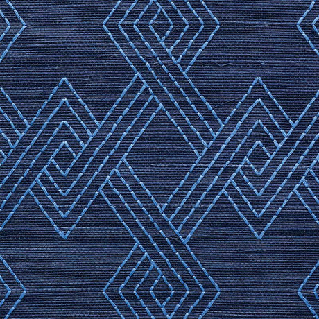 Schumacher Hix Embroidered Sisal Blue Wallpaper