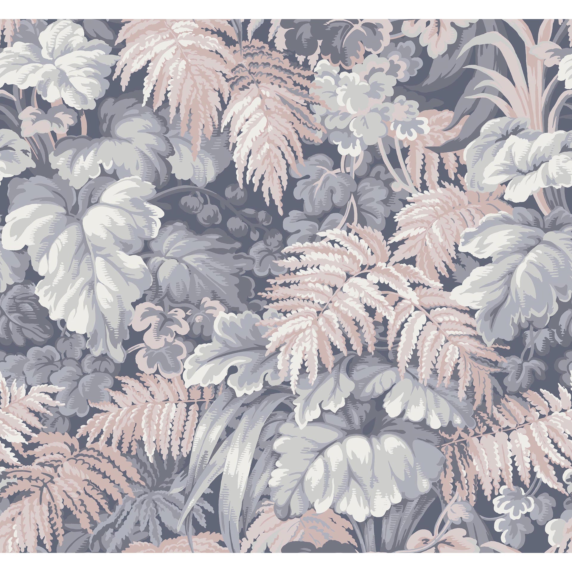 Cole & Son Royal Fernery Slate Blue & Blush Pink Wallpaper