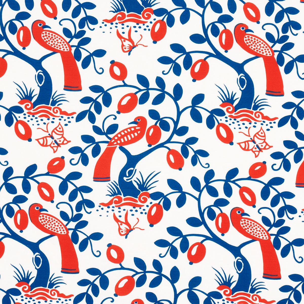 Schumacher Olive Tree Blue & Red Fabric