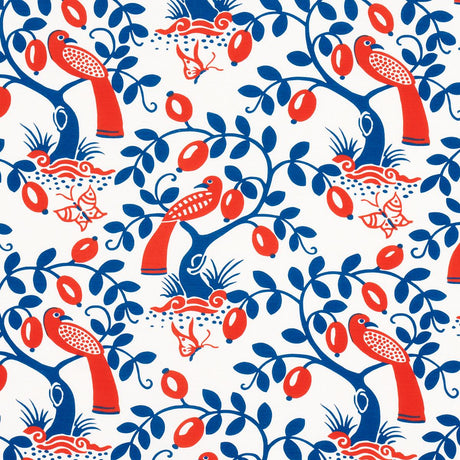 Schumacher Olive Tree Blue & Red Fabric