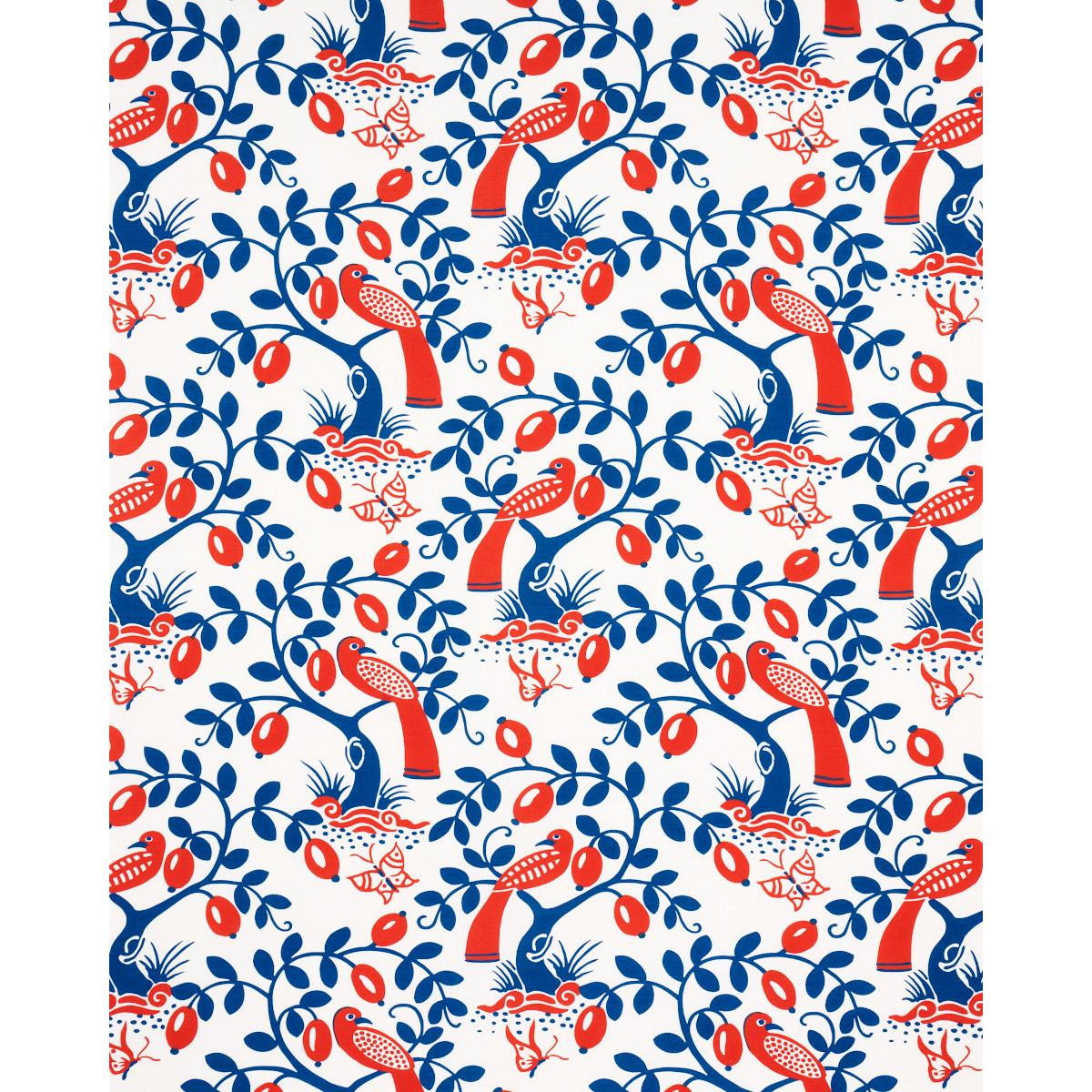 Schumacher Olive Tree Blue & Red Fabric