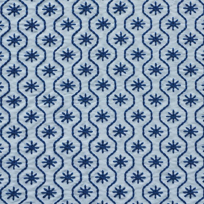 Schumacher Gigi Embroidery Blue Fabric