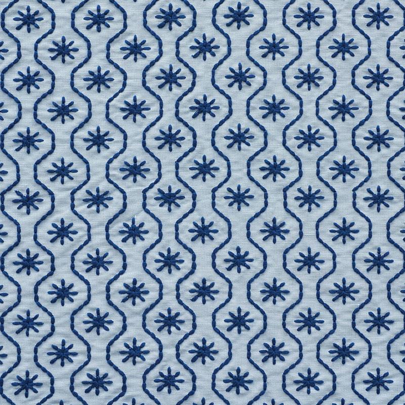 Schumacher Gigi Embroidery Blue Fabric