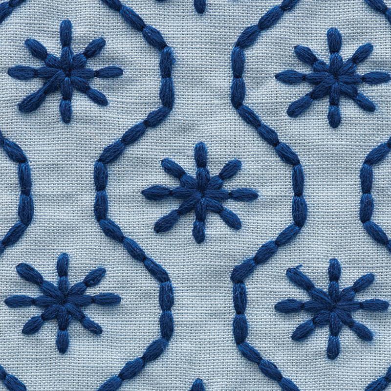 Schumacher Gigi Embroidery Blue Fabric