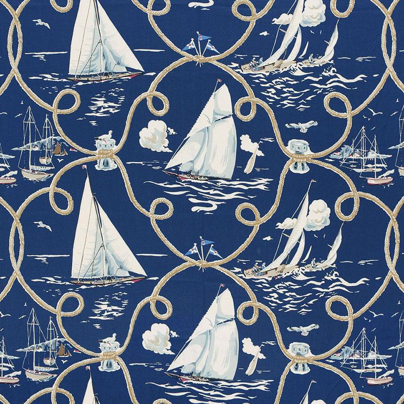 Schumacher Summer Regatta Linen Print Navy Fabric