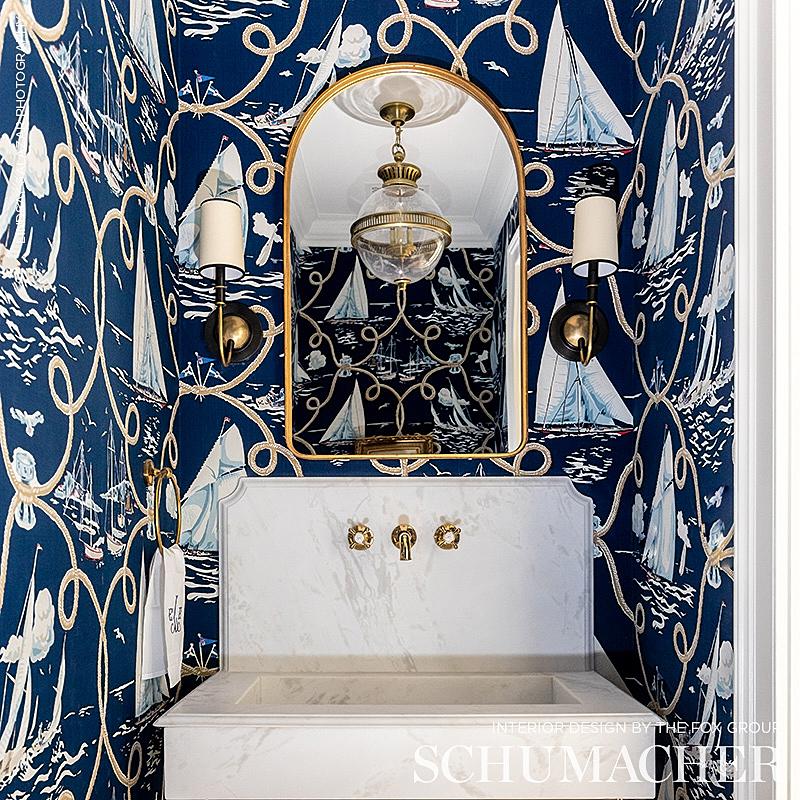 Schumacher Summer Regatta Linen Print Navy Fabric