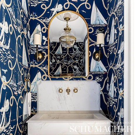 Schumacher Summer Regatta Linen Print Navy Fabric