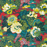 Schumacher Shanghai Peacock Cerise Fabric