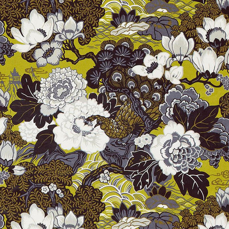 Schumacher Shanghai Peacock Brass Fabric