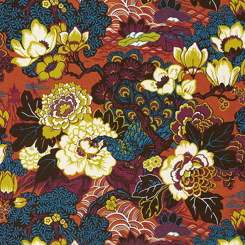 Schumacher Shanghai Peacock Cinnabar Fabric
