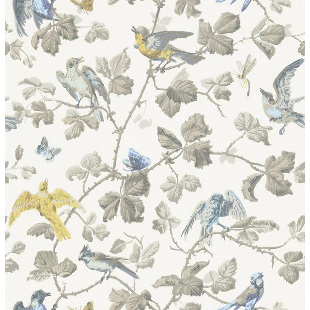 Cole & Son WINTER BIRDS YELLOW & GREY Wallpaper