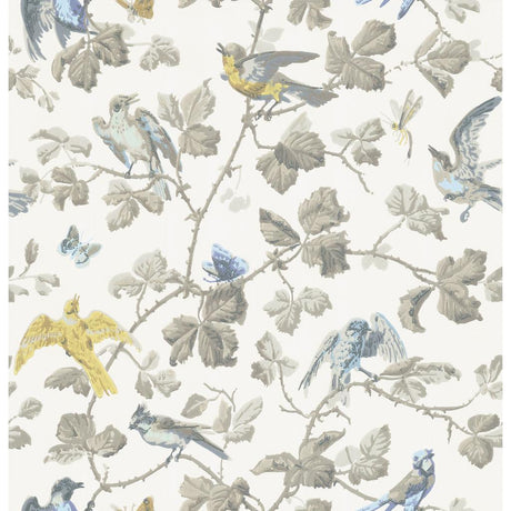 Cole & Son WINTER BIRDS YELLOW & GREY Wallpaper