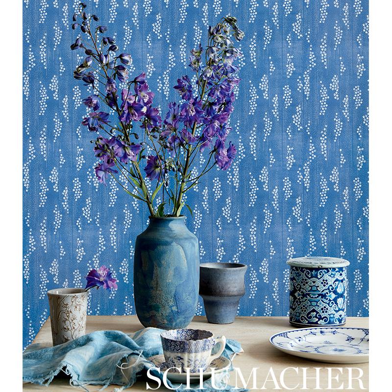 Schumacher Taki Floral Indigo Wallpaper