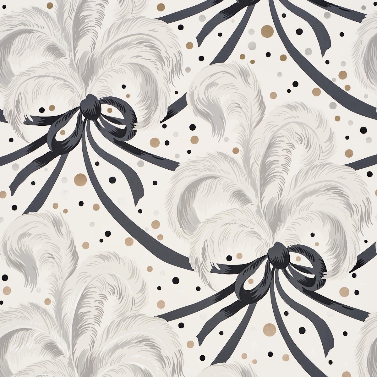 Schumacher Plumes Et Rubans Champagne Wallpaper