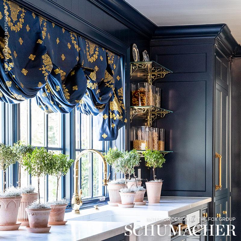 Schumacher Blue Room Lampas Blue Fabric