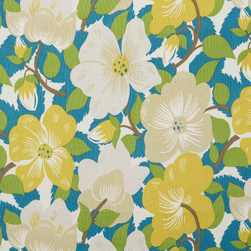 Schumacher Magnolias Citron & Peacock Fabric