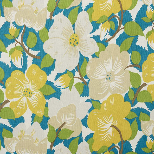 Schumacher Magnolias Citron & Peacock Fabric