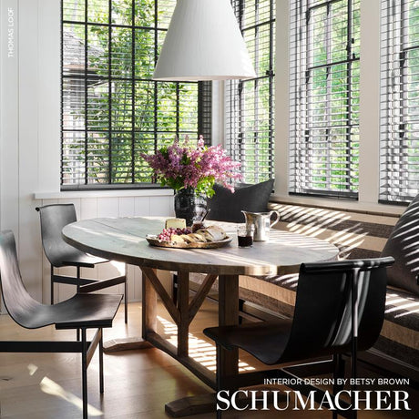 Schumacher Augustin Linen Stripe Ebony / Linen Fabric