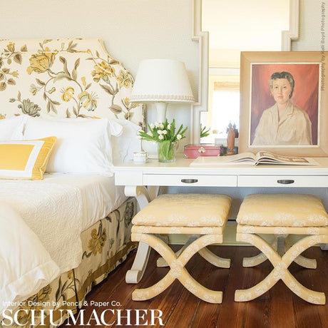 Schumacher Avebury Floral Vine Document Rose Fabric