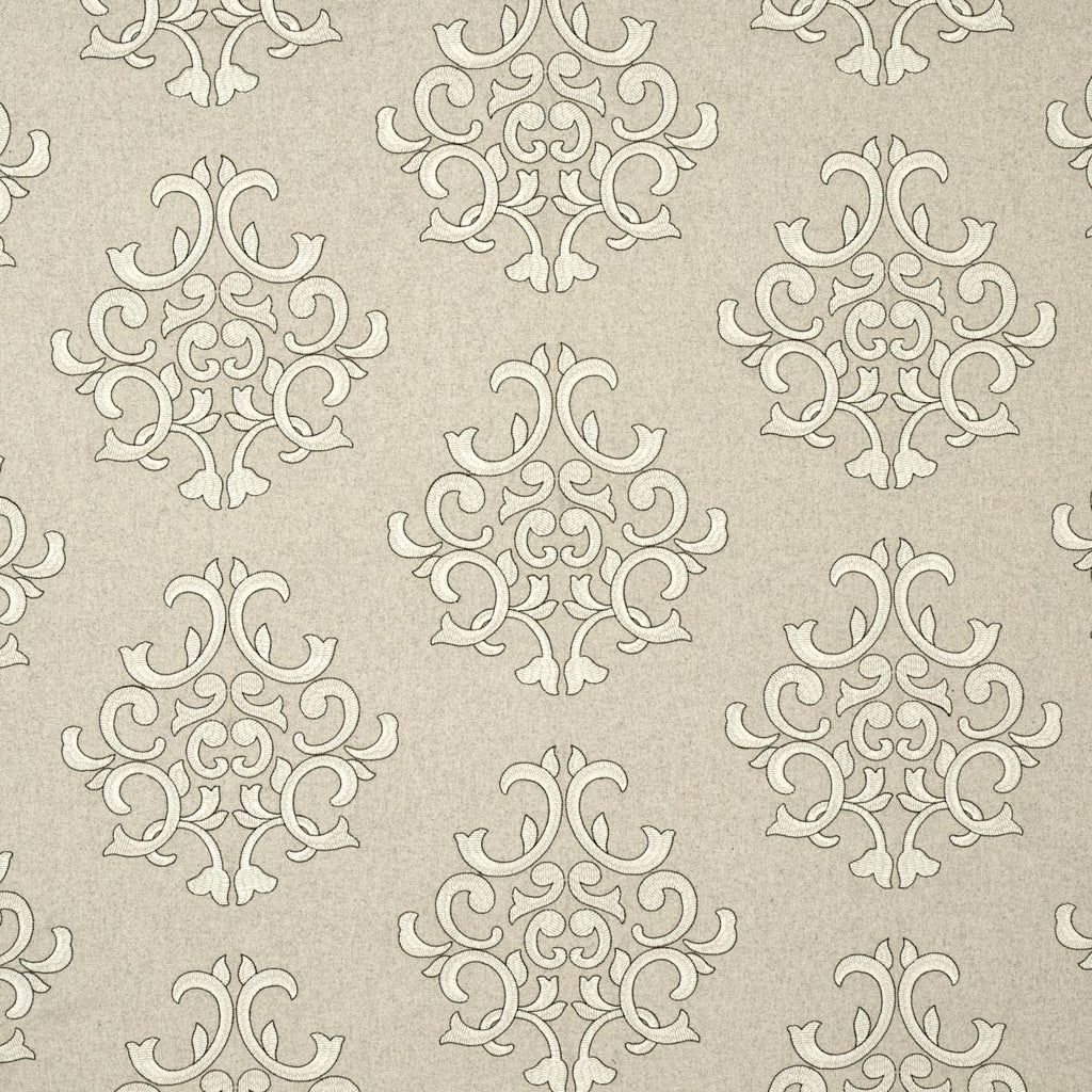 Schumacher Byron Embroidered Wool Oat Fabric
