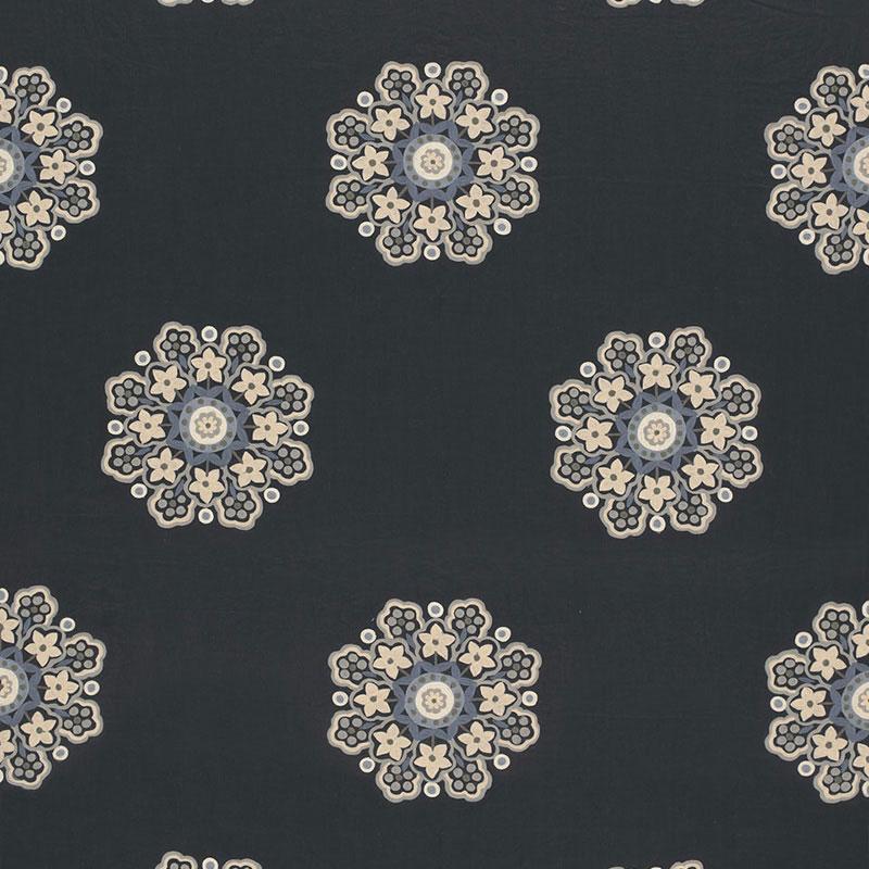 Schumacher Chennai Linen Embroidery Midnight Fabric