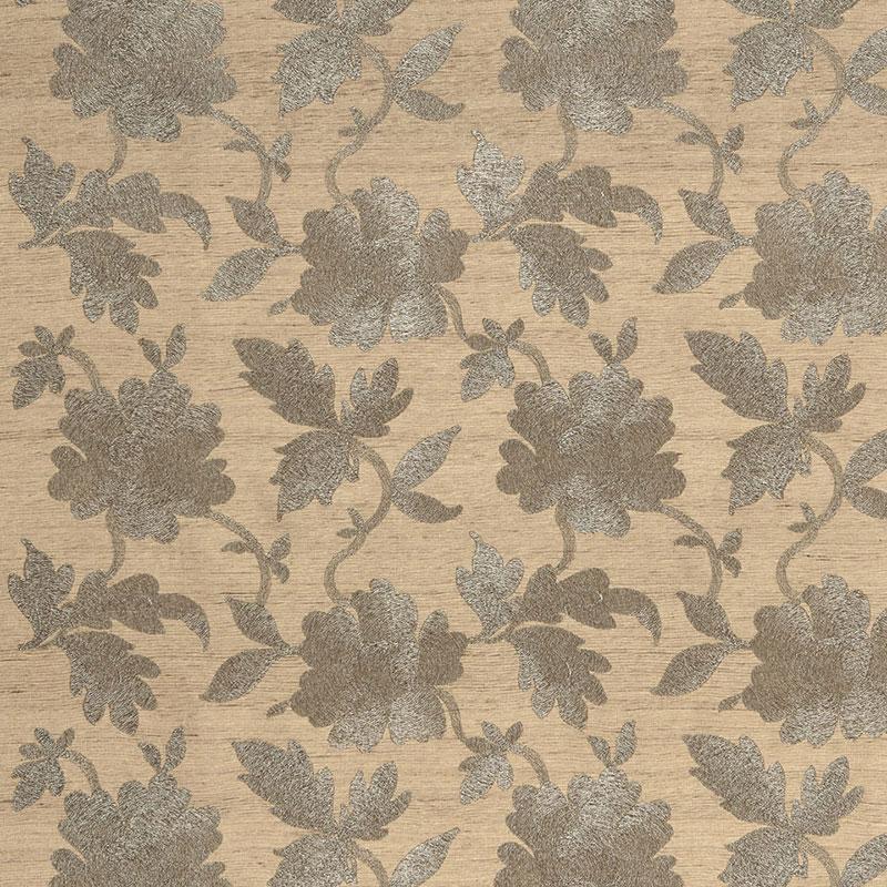 Schumacher Moon Garden Embroidery Pewter Fabric