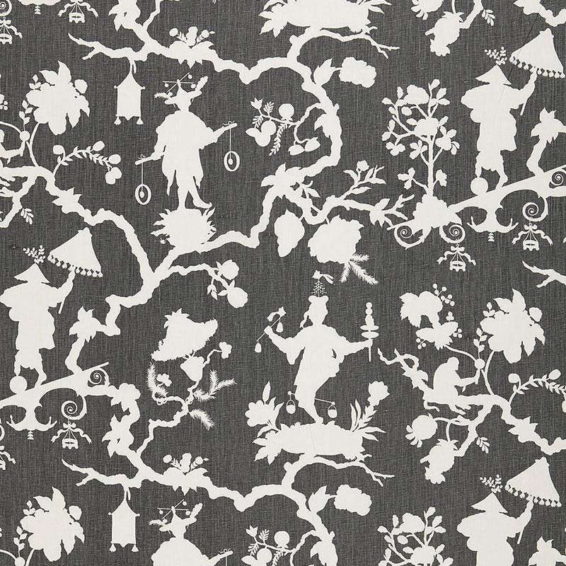 Schumacher Shantung Silhouette Print Smoke Fabric