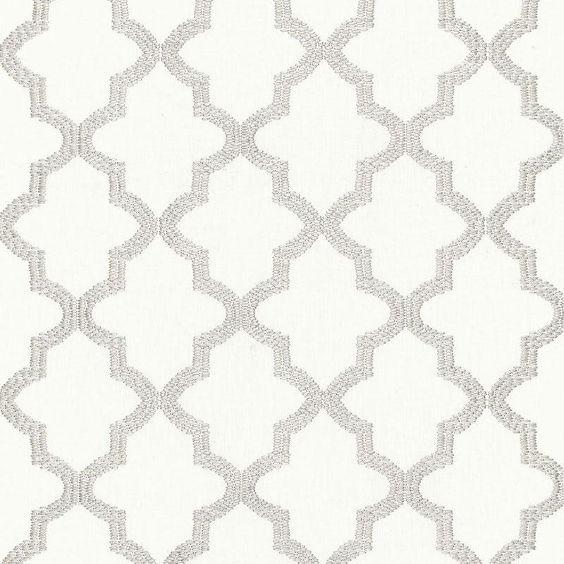 Schumacher Tangier Embroidery Silver Fabric
