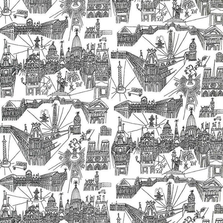 Schumacher Views Of Paris Black On White Fabric