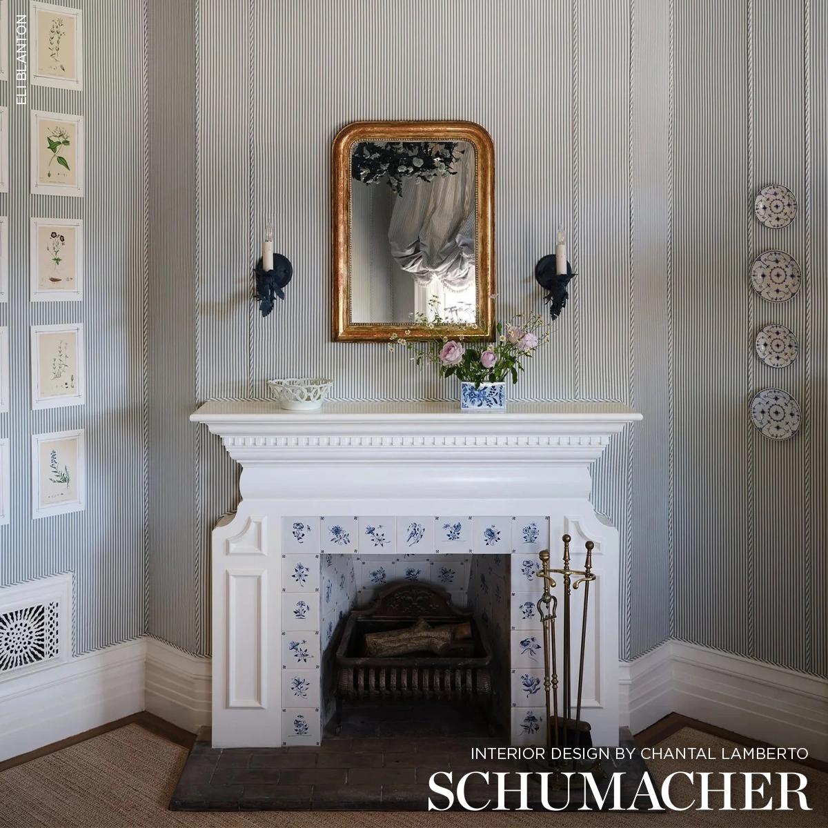 Schumacher Wellfleet Ticking Stripe Ocean Fabric
