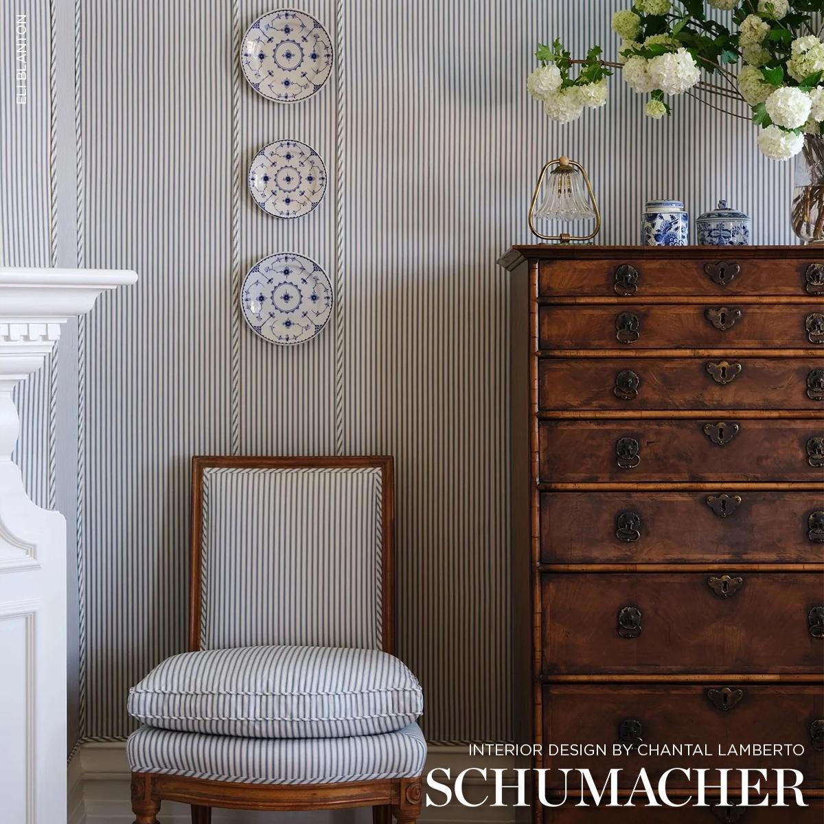 Schumacher Wellfleet Ticking Stripe Ocean Fabric