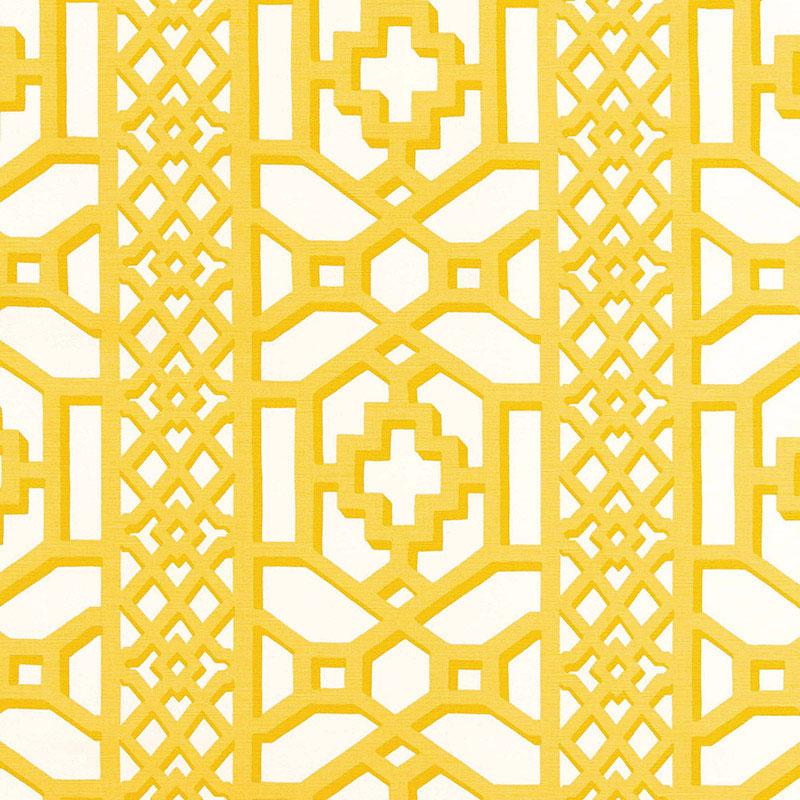Schumacher Zanzibar Trellis Chintz Canary Fabric