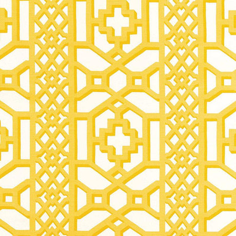 Schumacher Zanzibar Trellis Chintz Canary Fabric