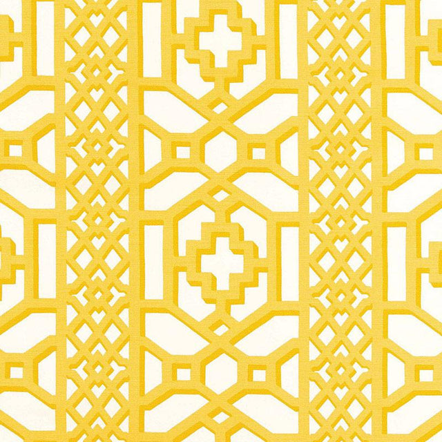 Schumacher Zanzibar Trellis Chintz Canary Fabric