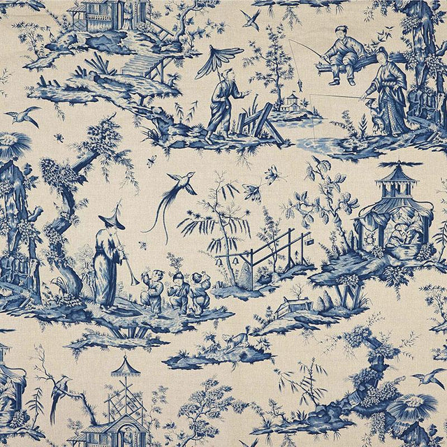 Schumacher Shengyou Toile Indigo Fabric