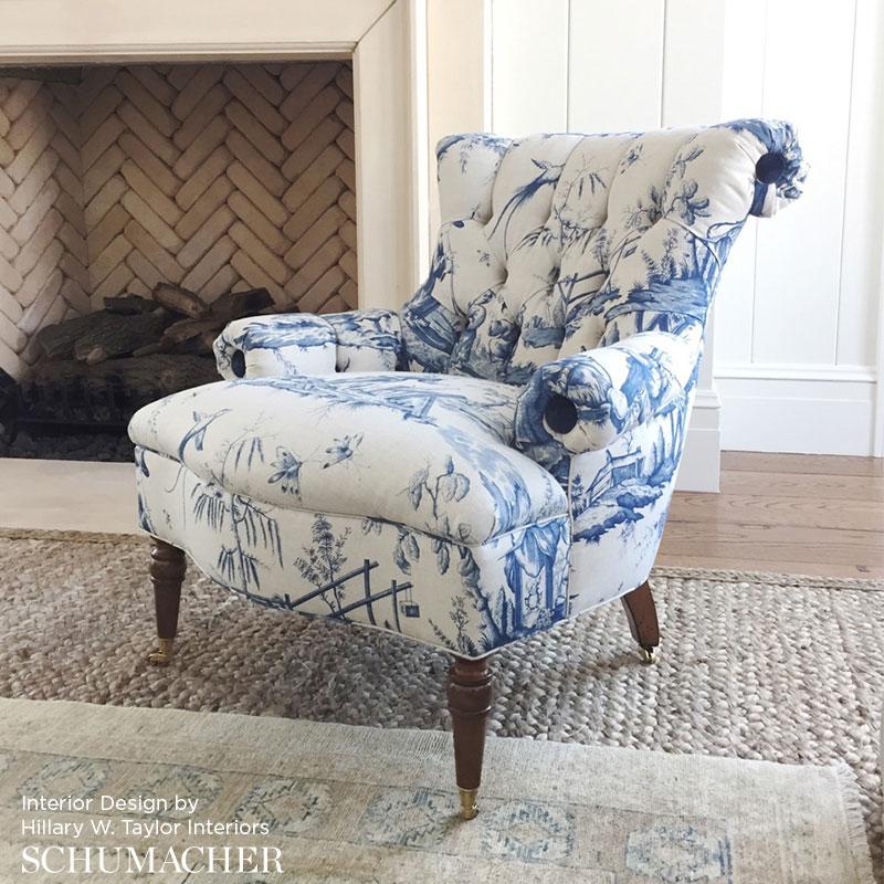 Schumacher Shengyou Toile Indigo Fabric