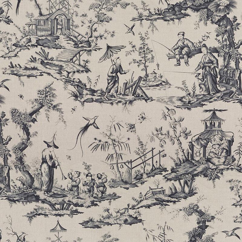 Schumacher Shengyou Toile Charcoal Fabric